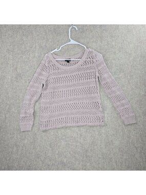 Ana Women’s Knit Sweater Beige Large Ramie Cotton Blend Crochet Long Sleeve